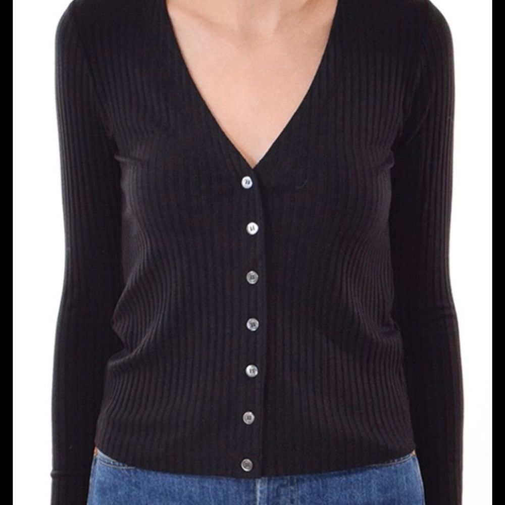 3x1 Rib-knit V-neck Cardigan In Black